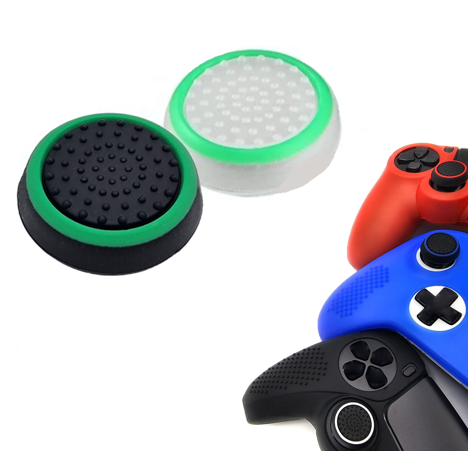 Gaming Thumb Grips | Performance Thumbsticks | Accessoires geschikt voor Playstation (PS4, PS5) & Xbox (360, One, Series X/S) & Nintendo Switch Pro Controller(s) | Thumbgrips | Wit Groen/Zwart Groen