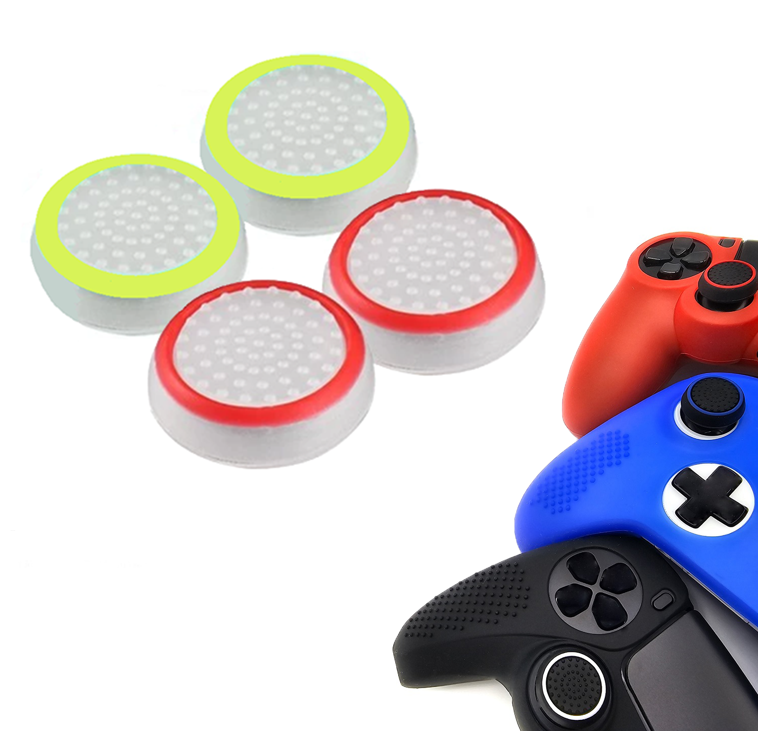 Gaming Thumb Grips | Performance Anti-slip Thumbsticks | Joystick Cap Thumb Grips | White Red and White Light Green | Accessories suitable for Playstation PS4 PS5 &amp; Xbox &amp; Nintendo Pro Controller