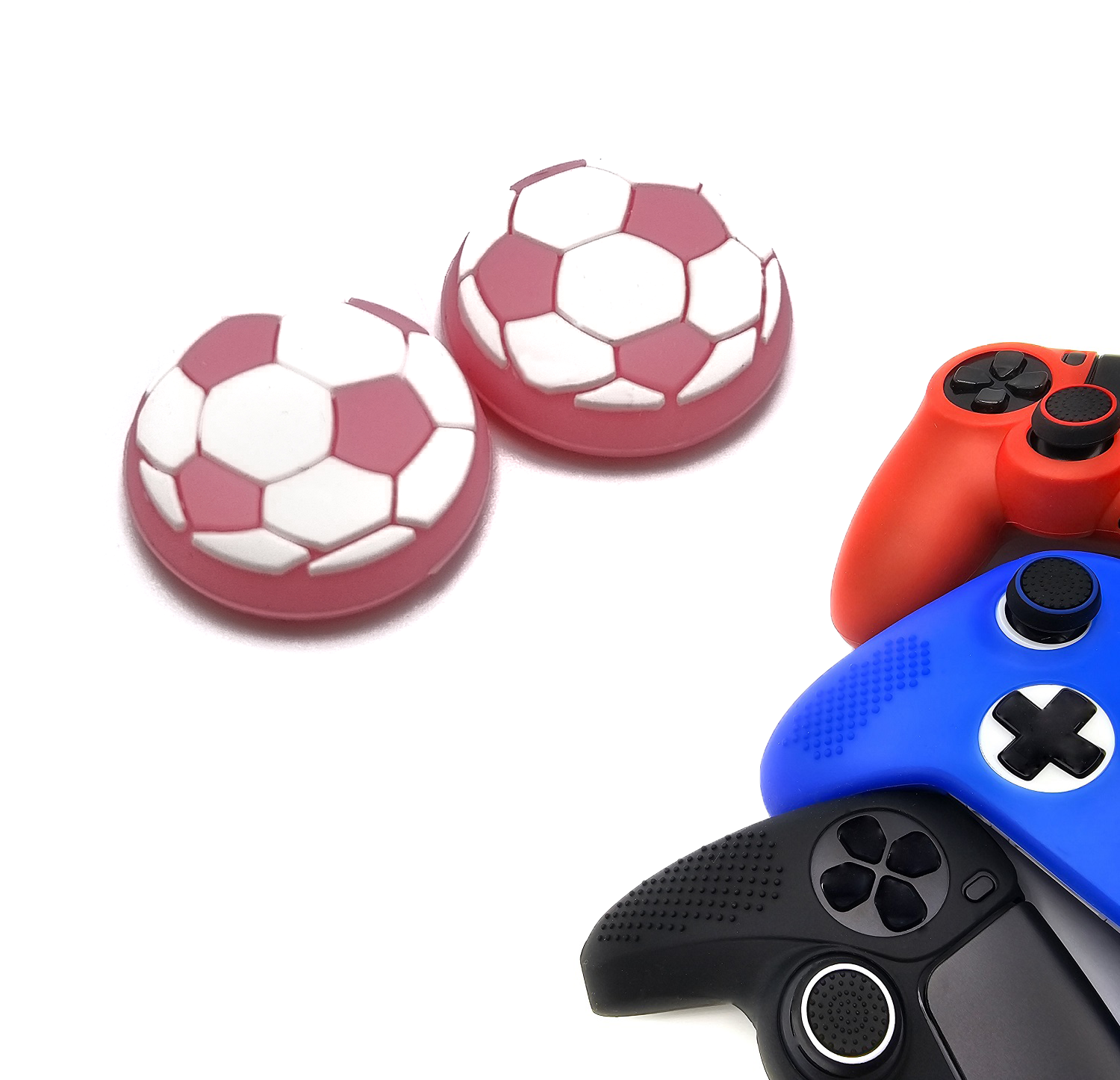 Gaming Thumb Grips | Performance Thumbsticks | Accessoires geschikt voor Playstation (PS4, PS5) & Xbox (360, One, Series X/S) & Nintendo Switch Pro Controller(s) | Thumbgrips | Voetbal - Wit met Roze