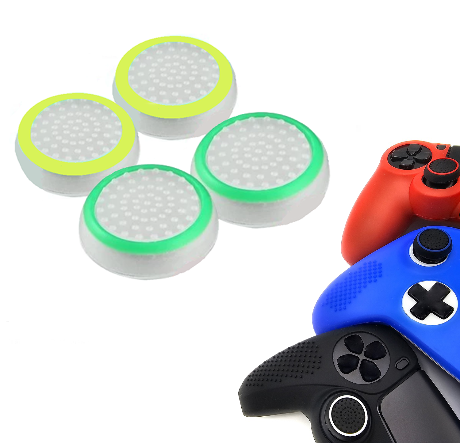 Gaming Thumb Grips | Performance Anti-slip Thumbsticks | Joystick Cap Thumb Grips | White Green and White Light Green | Accessories suitable for Playstation PS4 PS5 &amp; Xbox &amp; Nintendo Pro Controller