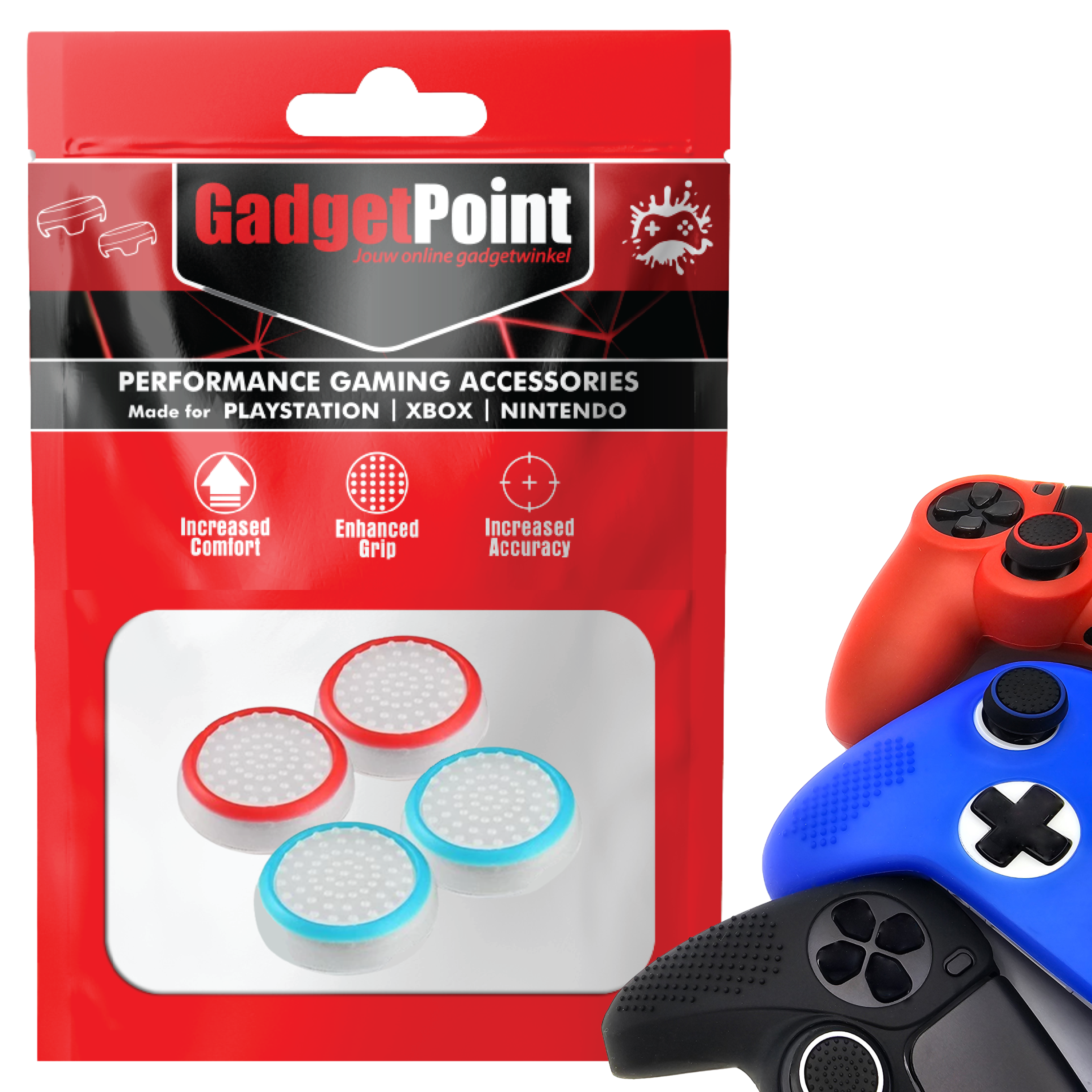 Gaming Thumb Grips | Performance Anti-slip Thumbsticks | Joystick Cap Thumb Grips | White Light Blue and White Red | Accessories suitable for Playstation PS4 PS5 &amp; Xbox &amp; Nintendo Pro Controller