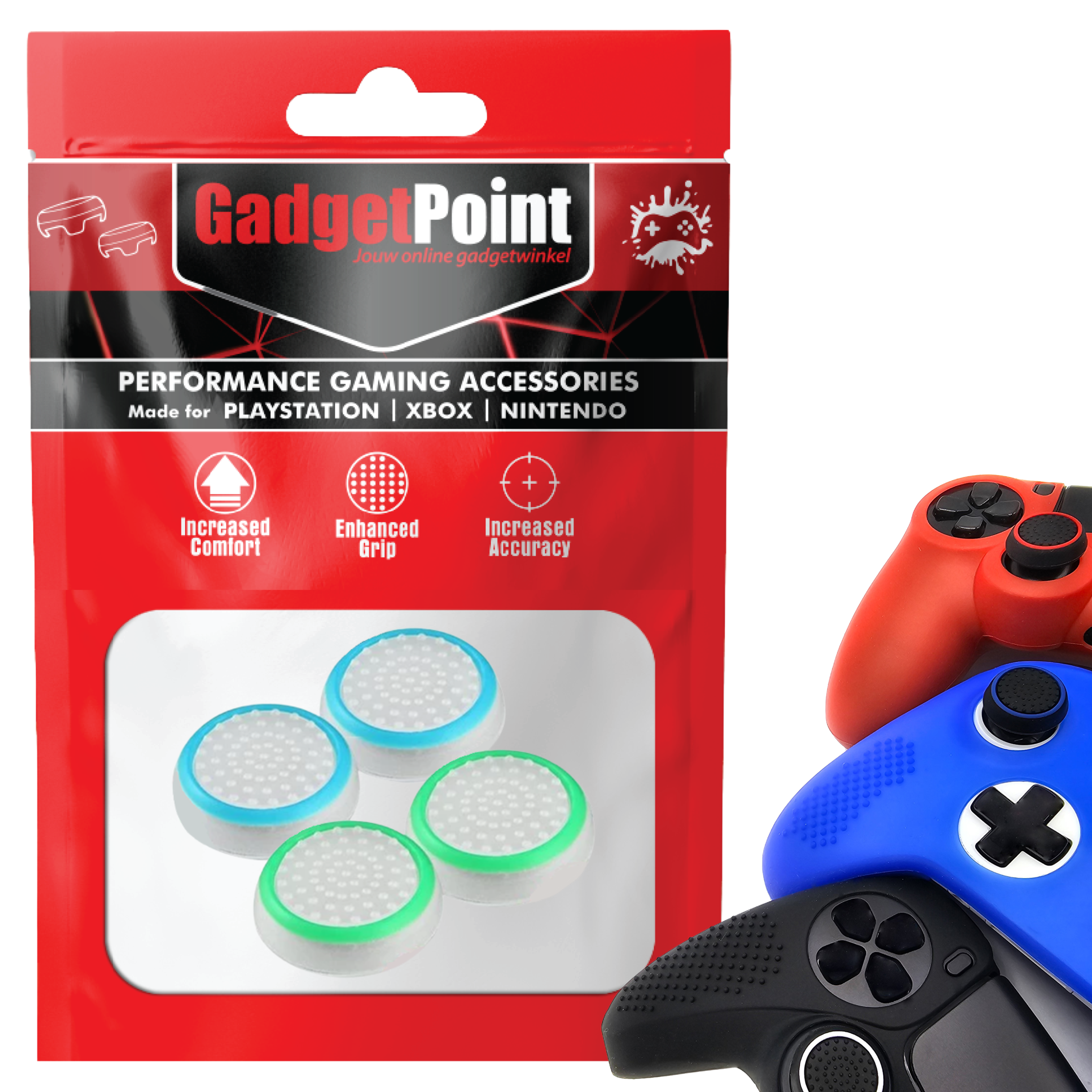 Gaming Thumb Grips | Performance Anti-slip Thumbsticks | Joystick Cap Thumb Grips | White Light Blue and White Green | Accessories suitable for Playstation PS4 PS5 &amp; Xbox &amp; Nintendo Pro Controller