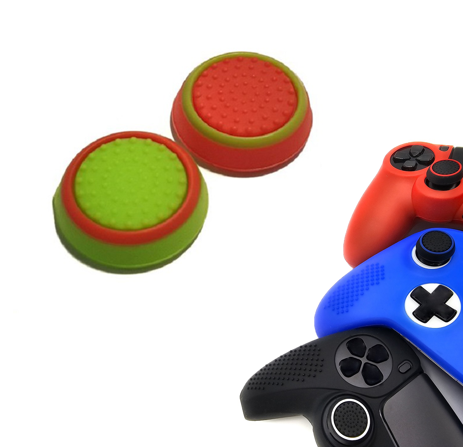 Gaming Thumb Grips | Performance Anti-slip Thumbsticks | Joystick Cap Thumb Grips | Green and Red | Accessories suitable for Playstation PS4 PS5 &amp; Xbox &amp; Nintendo Pro Controller