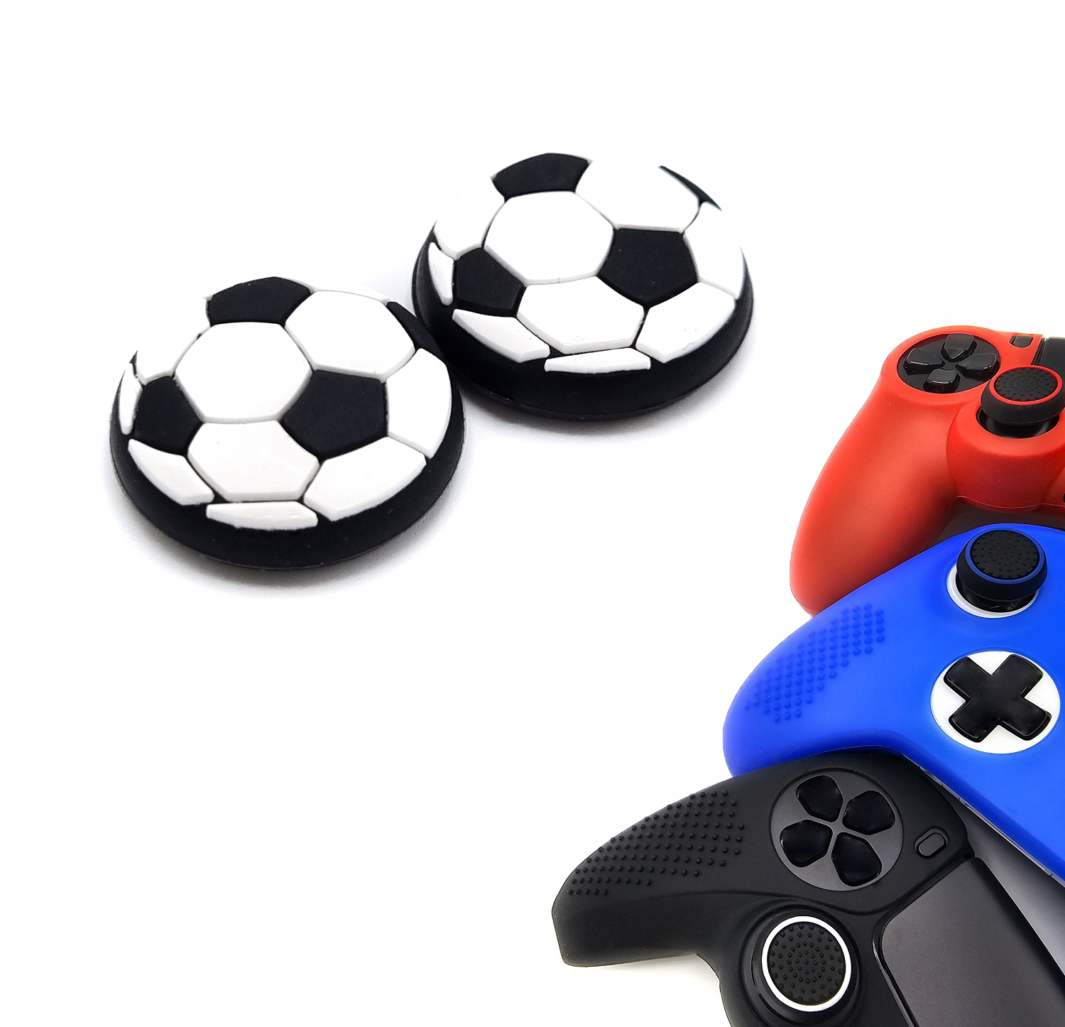 Gaming Thumb Grips | Performance Thumbsticks | Accessoires geschikt voor Playstation (PS4, PS5) & Xbox (360, One, Series X/S) & Nintendo Switch Pro Controller(s) | Thumbgrips | Voetbal - Zwart