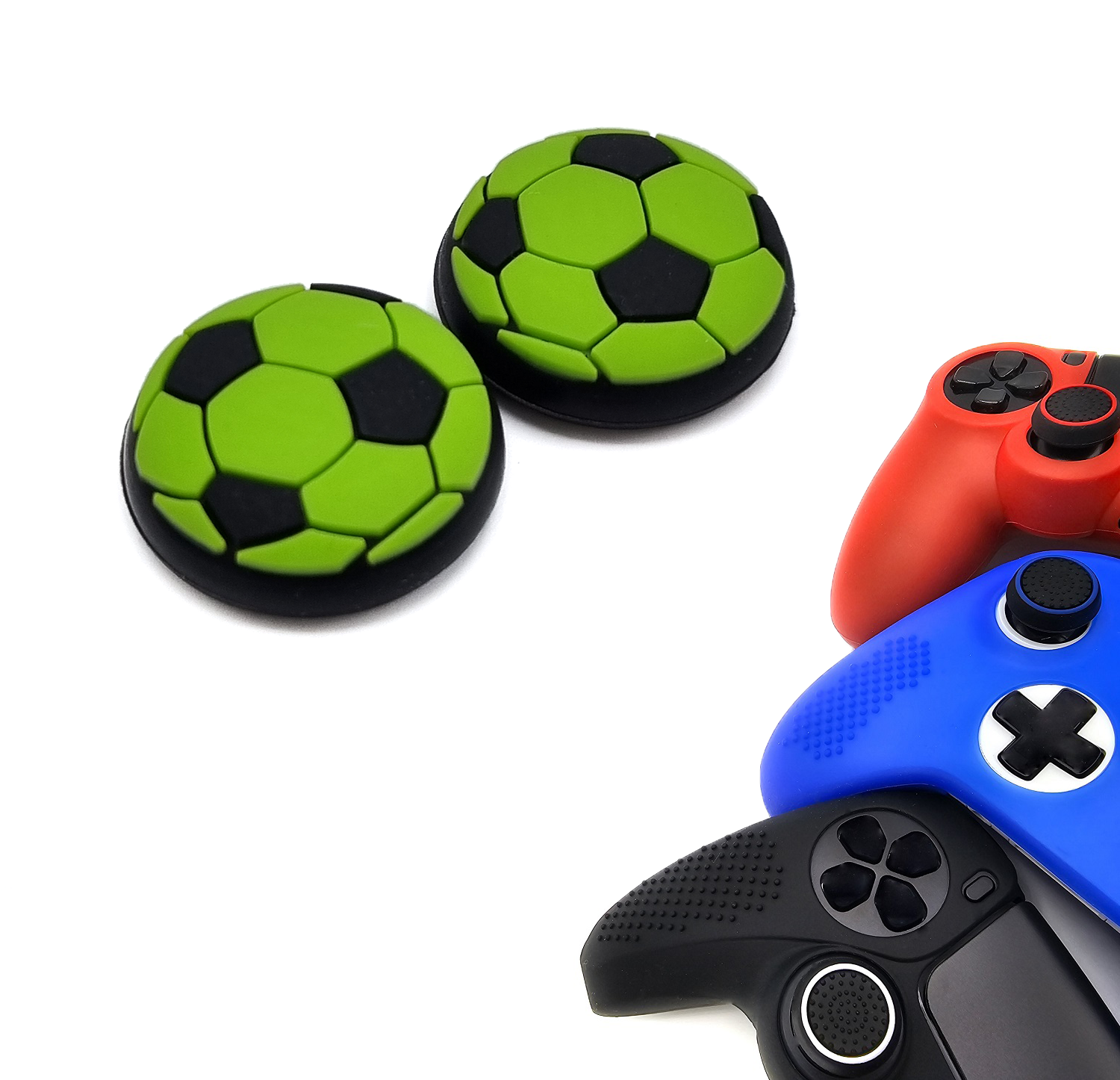 Gaming Thumb Grips | Performance Thumbsticks | Accessoires geschikt voor Playstation (PS4, PS5) & Xbox (360, One, Series X/S) & Nintendo Switch Pro Controller(s) | Thumbgrips | Voetbal - Groen met Zwart