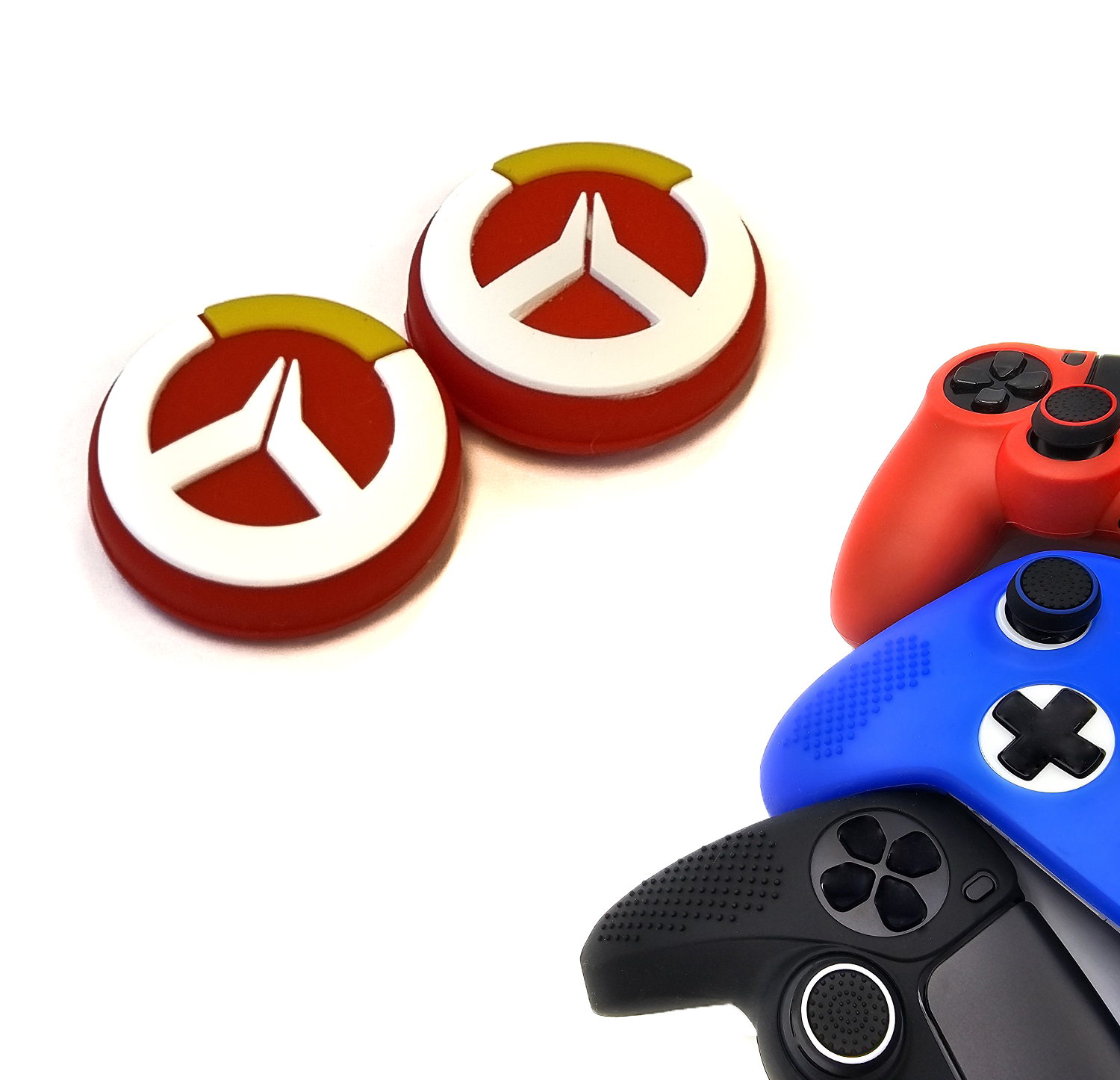 Gaming Thumb Grips | Performance Thumbsticks | Accessoires geschikt voor Playstation (PS4, PS5) & Xbox (360, One, Series X/S) & Nintendo Switch Pro Controller(s) | Thumbgrips | Rood met Wit/Geel