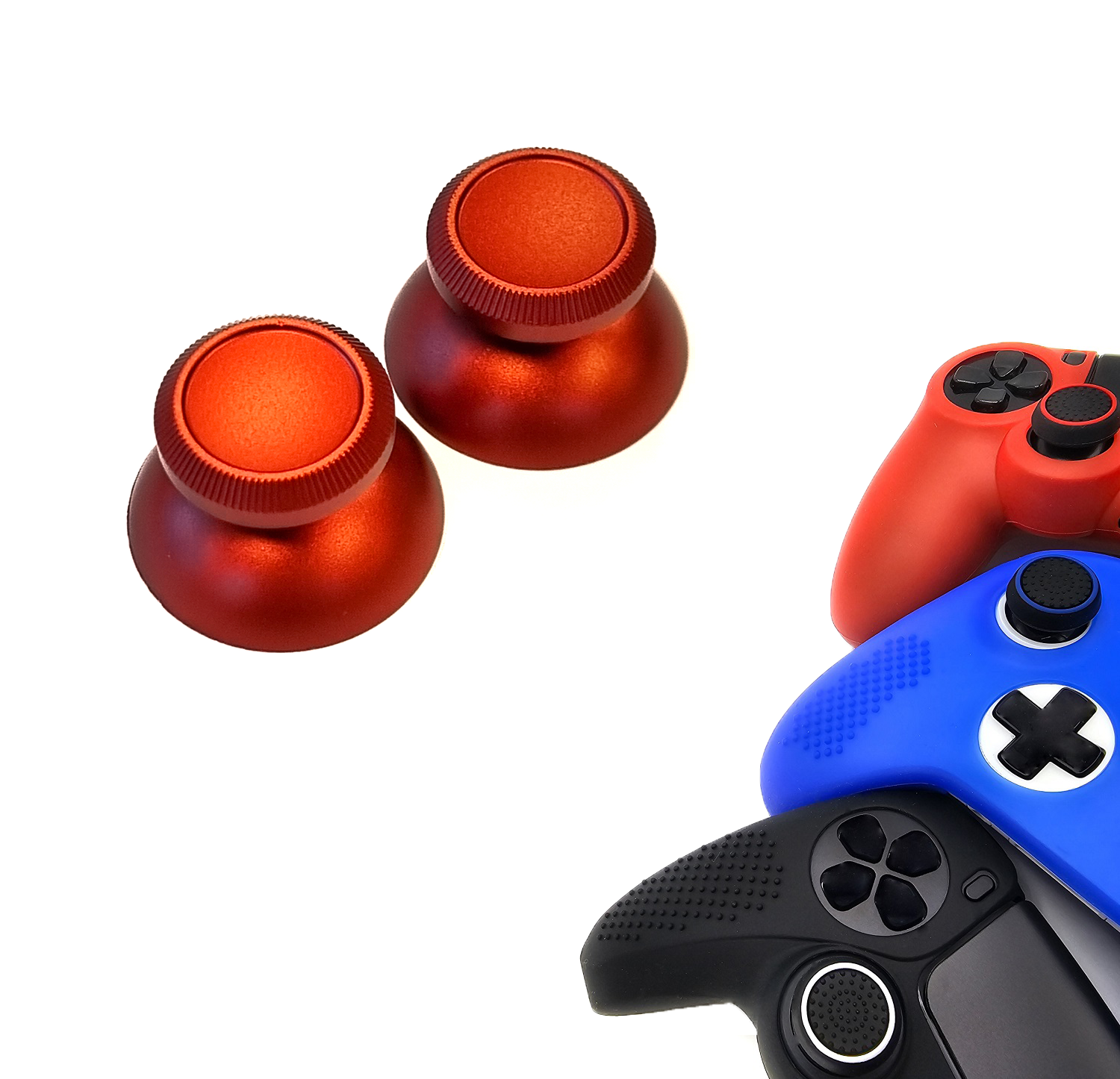 Gaming Thumb Grips | Performance Thumbsticks | Accessoires geschikt voor Playstation (PS4, PS5) & Xbox (360, One, Series X/S) & Nintendo Switch Pro Controller(s) | Thumbgrips | Glimmend - Rood