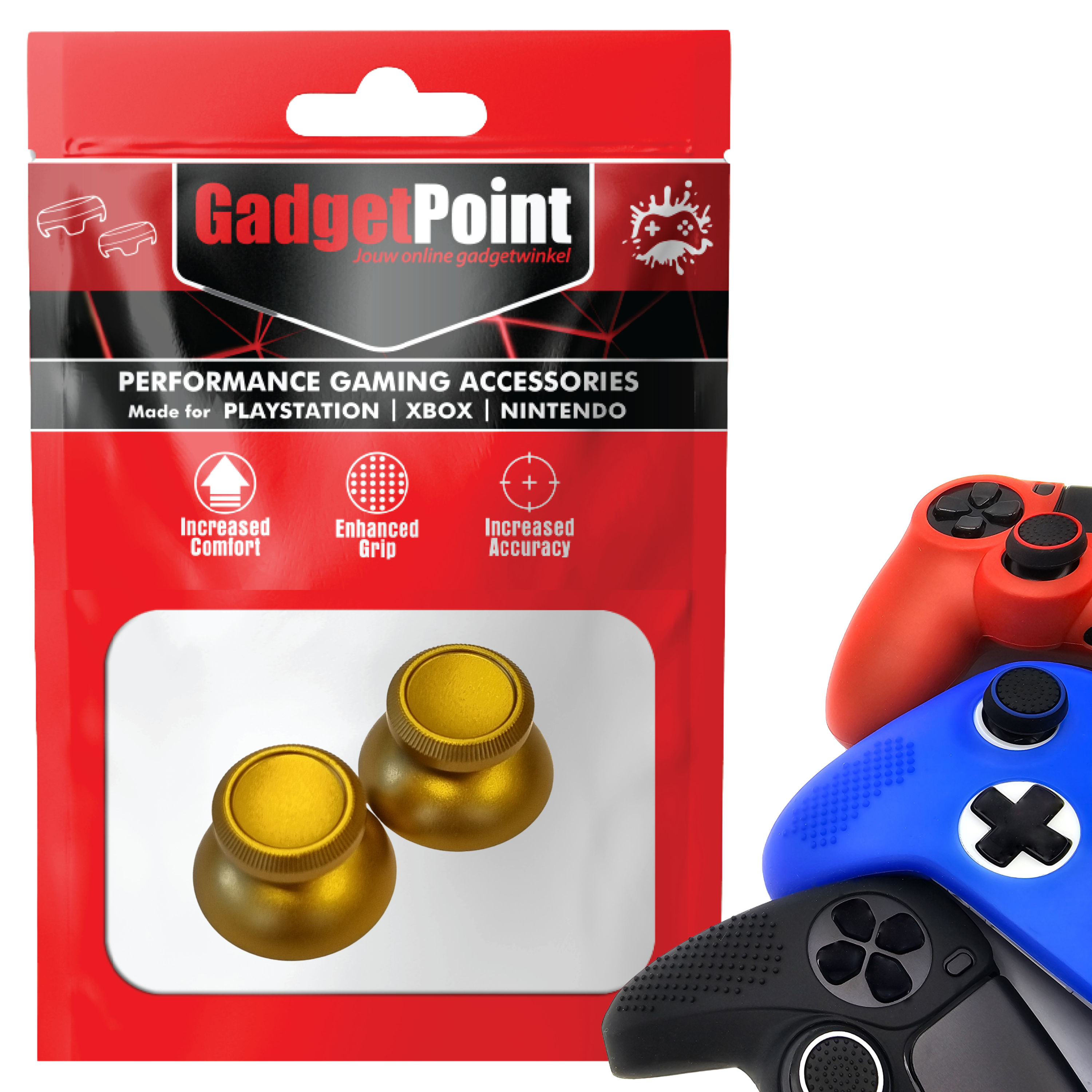 Gaming Thumb Grips | Performance Thumbsticks | Accessoires geschikt voor Playstation (PS4, PS5) & Xbox (360, One, Series X/S) & Nintendo Switch Pro Controller(s) | Thumbgrips | Glimmend - Goud