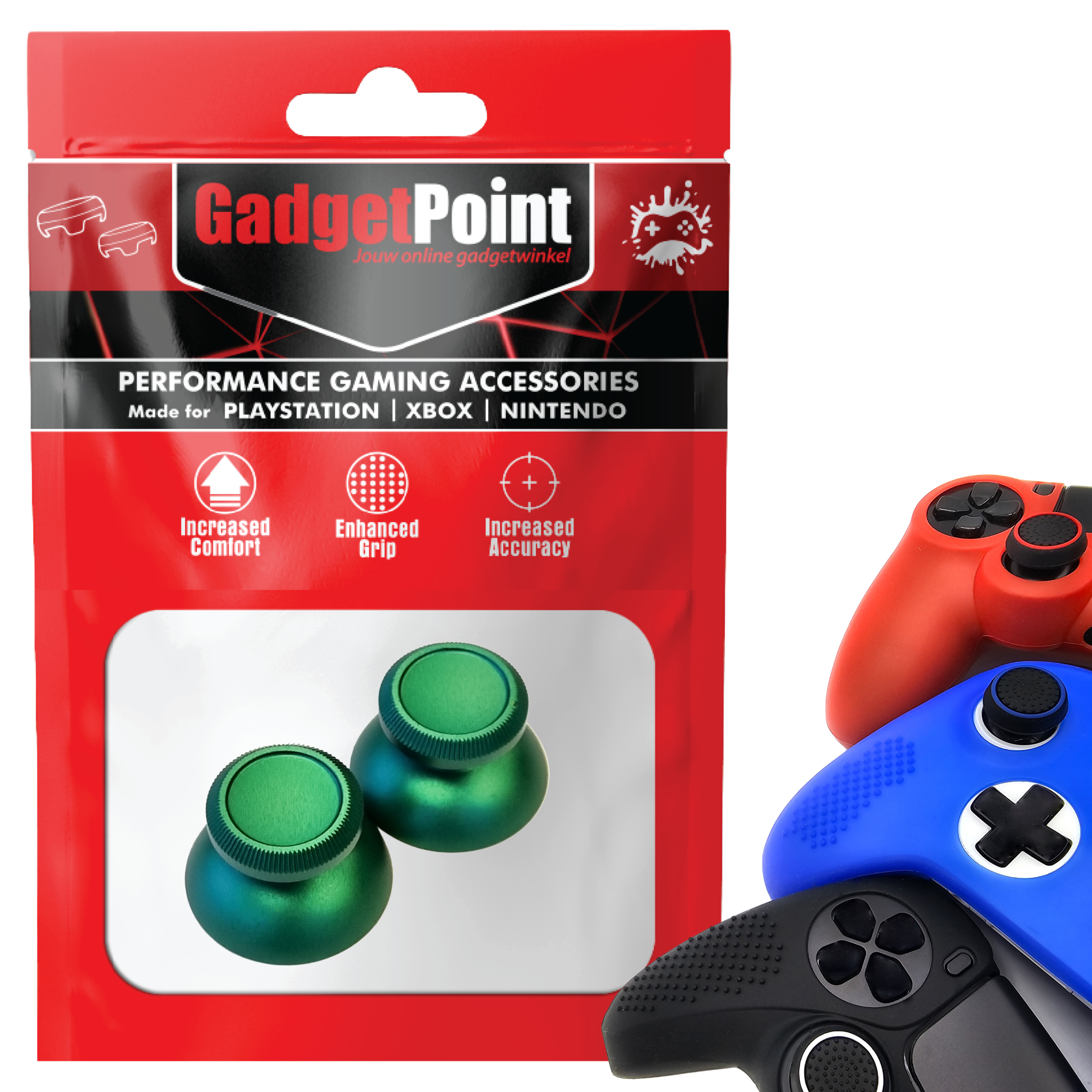 Gaming Thumb Grips | Performance Anti-slip Thumbsticks | Joystick Cap Thumb Grips | Shiny - Green | Accessories suitable for Playstation PS4 PS5 &amp; Xbox &amp; Nintendo Pro Controller