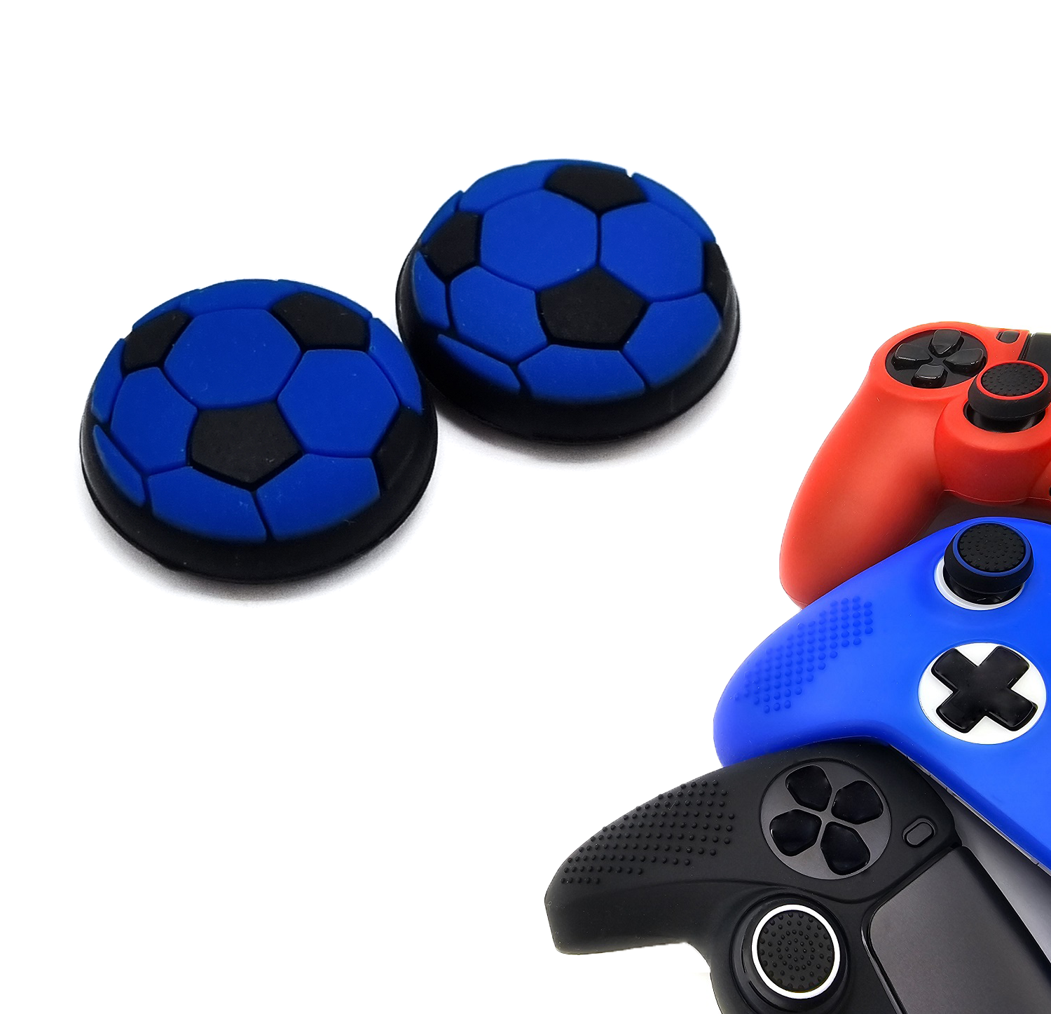 Gaming Thumb Grips | Performance Thumbsticks | Accessoires geschikt voor Playstation (PS4, PS5) & Xbox (360, One, Series X/S) & Nintendo Switch Pro Controller(s) | Thumbgrips | Voetbal - Blauw