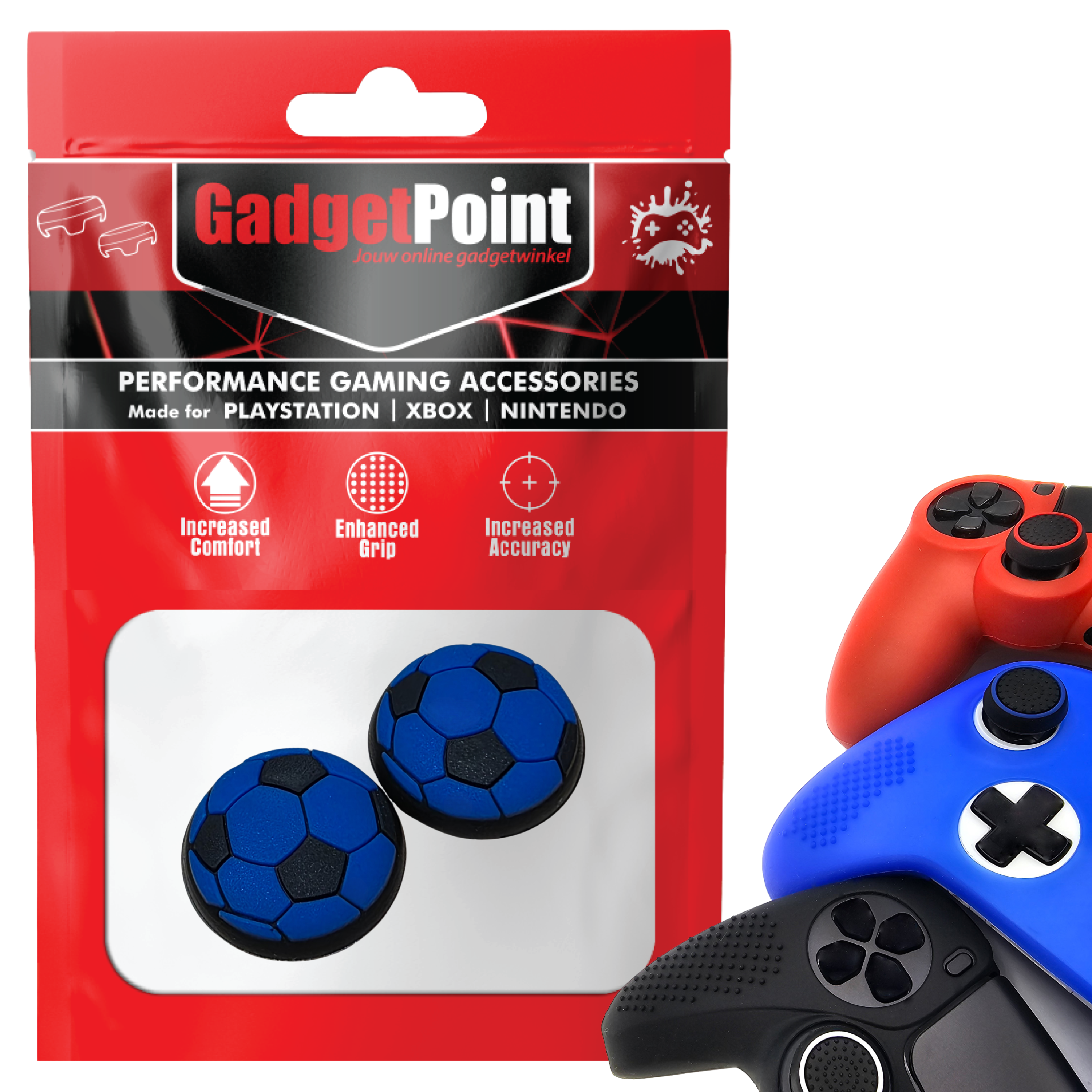 Gaming Thumb Grips | Performance Anti-slip Thumbsticks | Joystick Cap Thumb Grips | Football - Blue | Accessories suitable for Playstation PS4 PS5 &amp; Xbox &amp; Nintendo Pro Controller