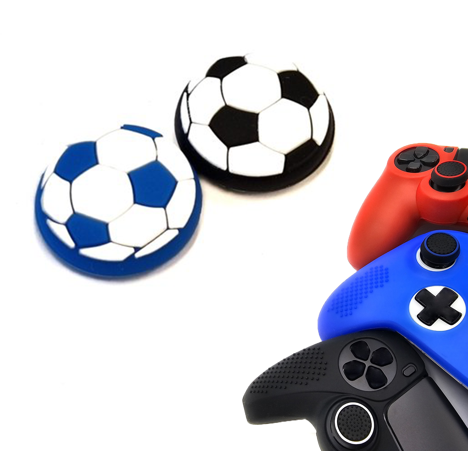 Gaming Thumb Grips | Performance Thumbsticks | Accessoires geschikt voor Playstation (PS4, PS5) & Xbox (360, One, Series X/S) & Nintendo Switch Pro Controller(s) | Thumbgrips | Voetbal - Zwart/Blauw