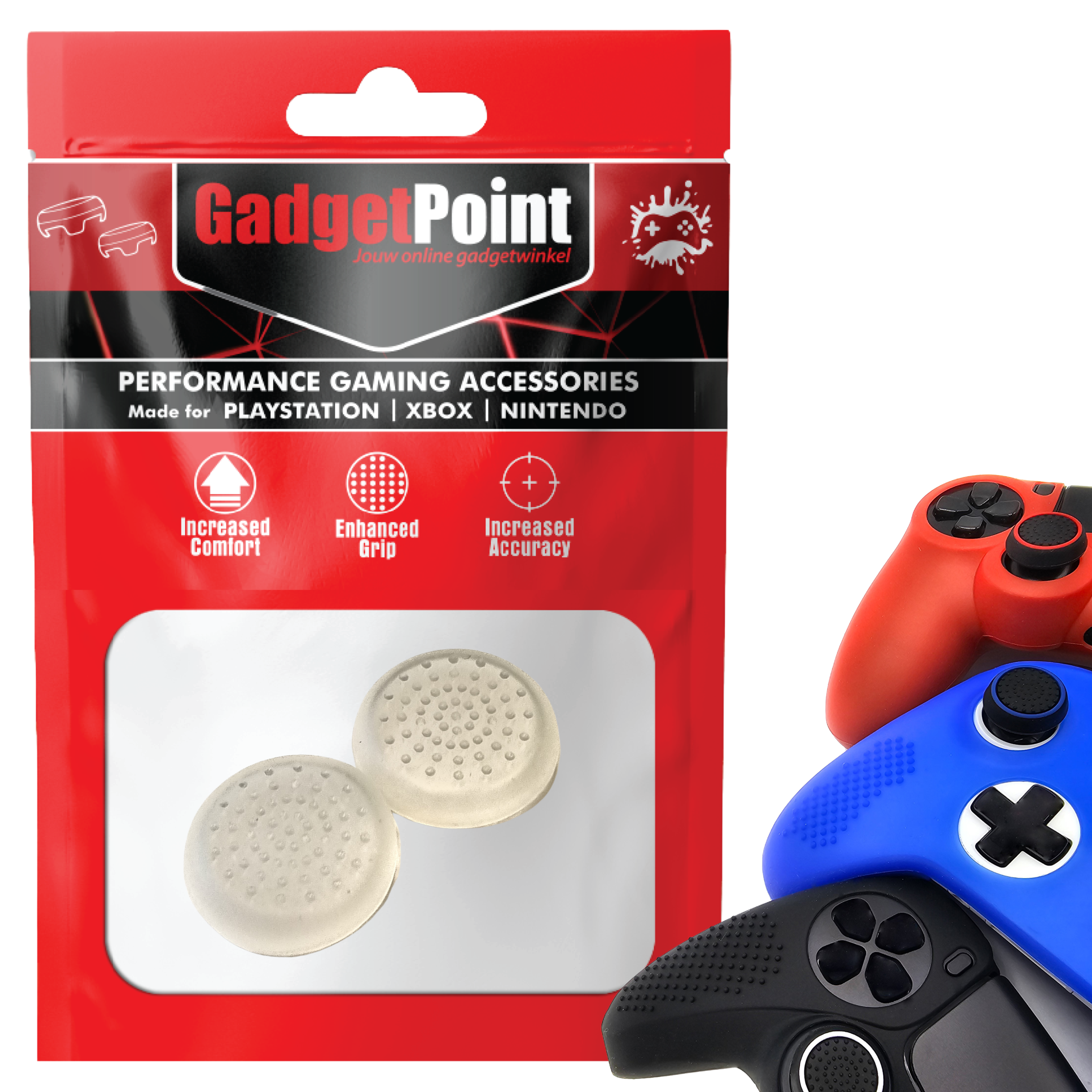 Gaming Thumb Grips | Performance Thumbsticks | Accessoires geschikt voor Playstation (PS4, PS5) & Xbox (360, One, Series X/S) & Nintendo Switch Pro Controller(s) | Thumbgrips | Thumbs Stippen - Transparant