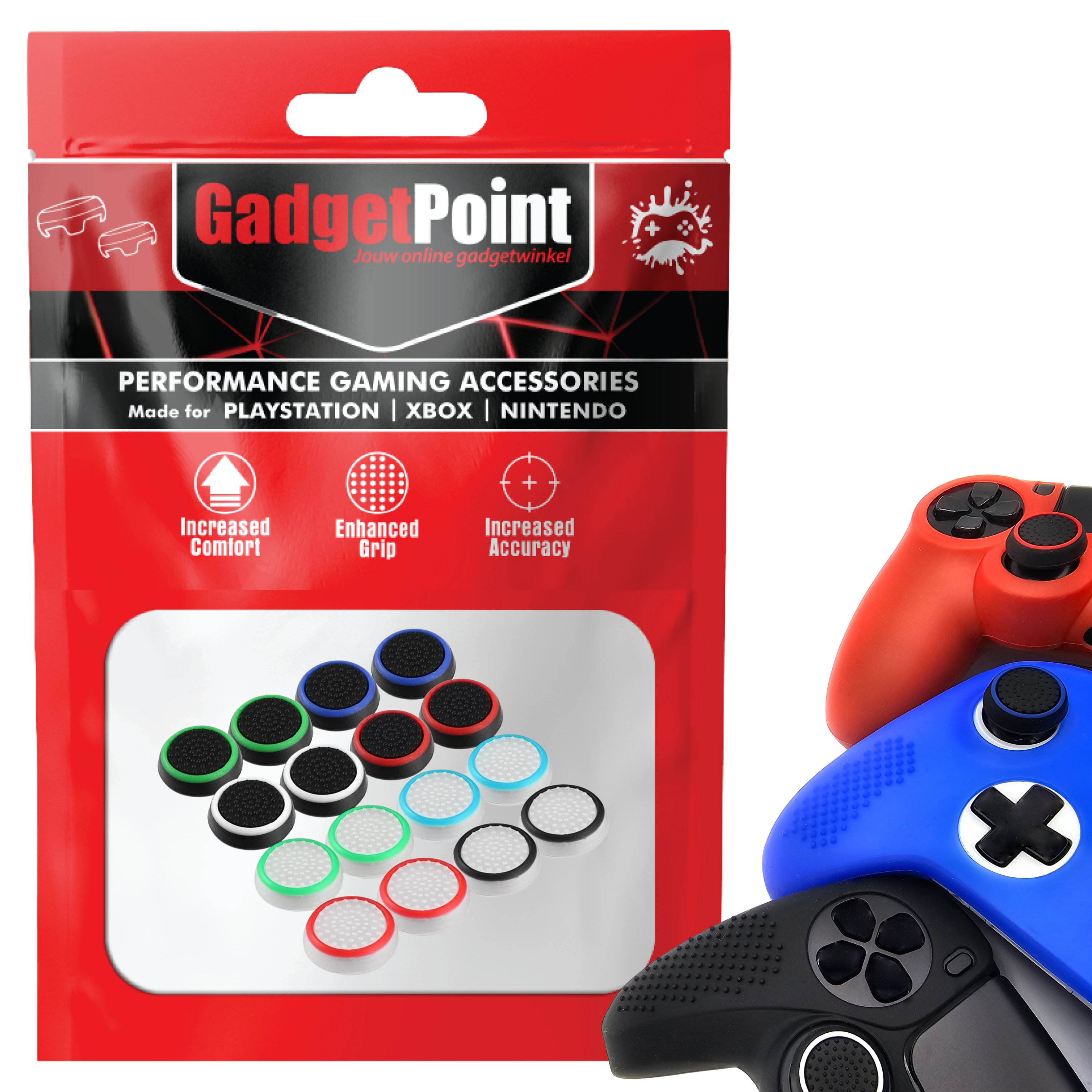 Gaming Thumb Grips | Performance Thumbsticks | Accessoires geschikt voor Playstation (PS4, PS5) & Xbox (360, One, Series X/S) & Nintendo Switch Pro Controller(s) | Thumbgrips | Thumbgrips - Multicolor