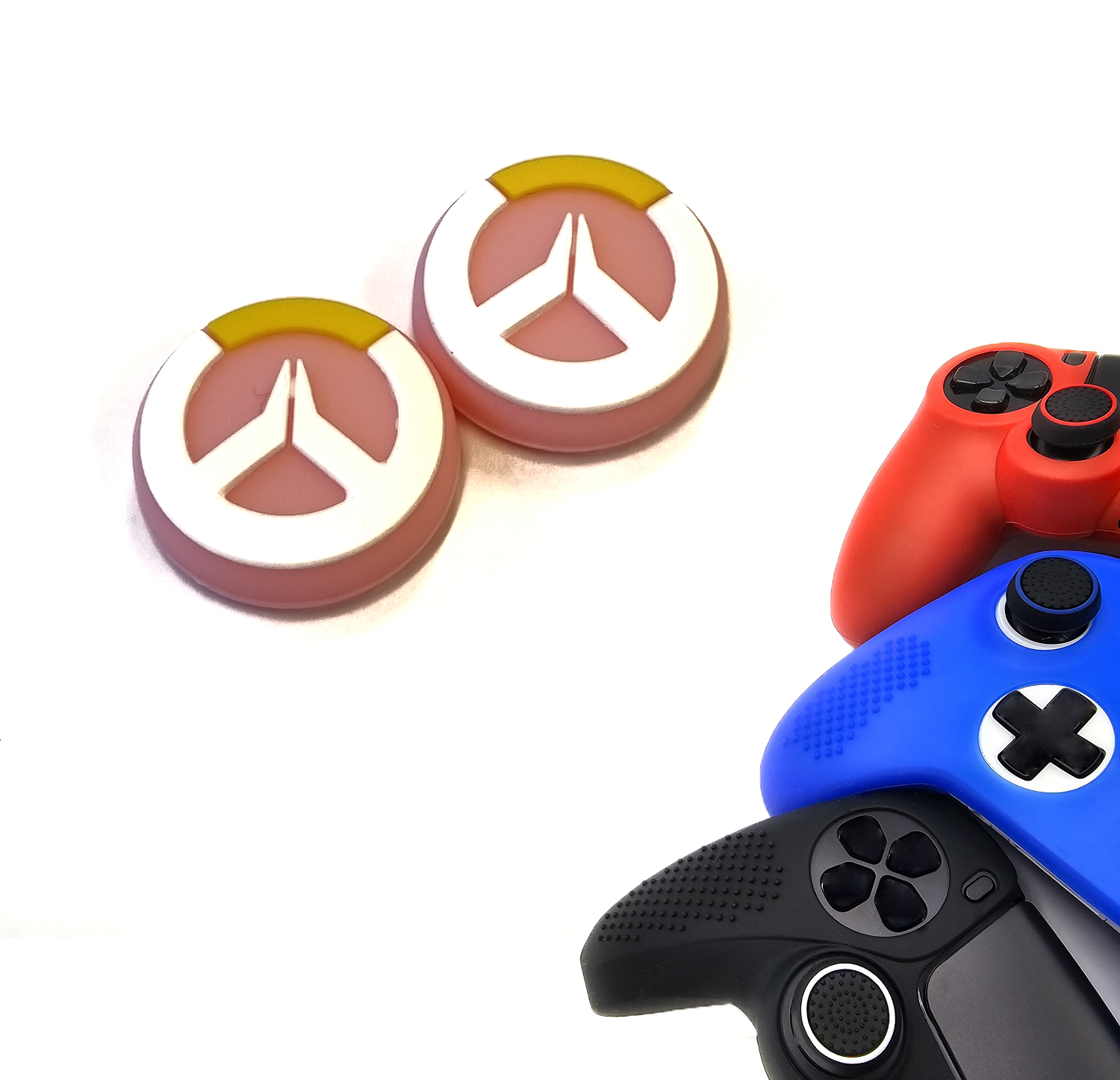 Gaming Thumb Grips | Performance Thumbsticks | Accessoires geschikt voor Playstation (PS4, PS5) & Xbox (360, One, Series X/S) & Nintendo Switch Pro Controller(s) | Thumbgrips | Roze met Wit/Geel