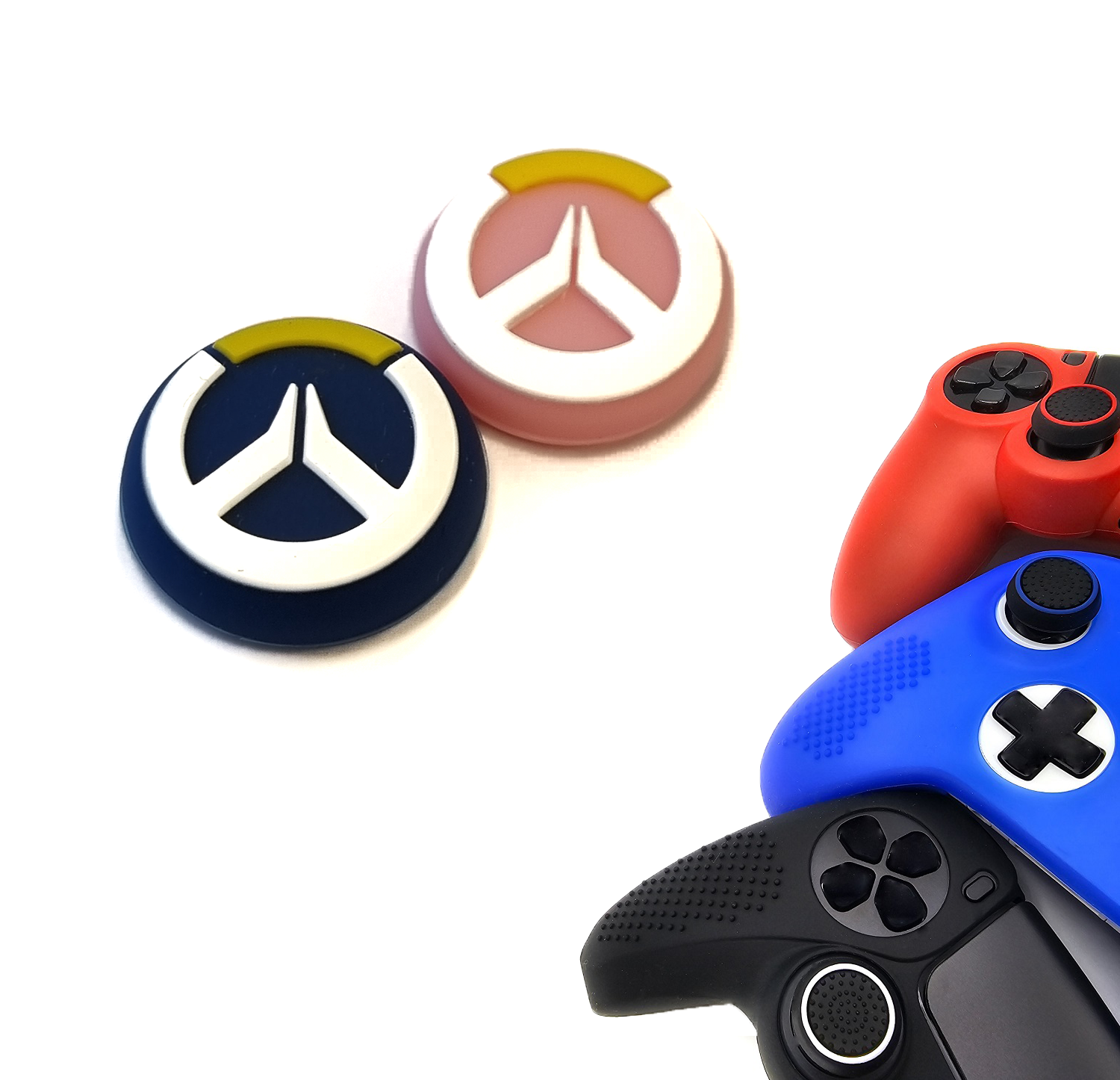 Gaming Thumb Grips | Performance Thumbsticks | Accessoires geschikt voor Playstation (PS4, PS5) & Xbox (360, One, Series X/S) & Nintendo Switch Pro Controller(s) | Thumbgrips | Roze/Blauw met Wit/Geel