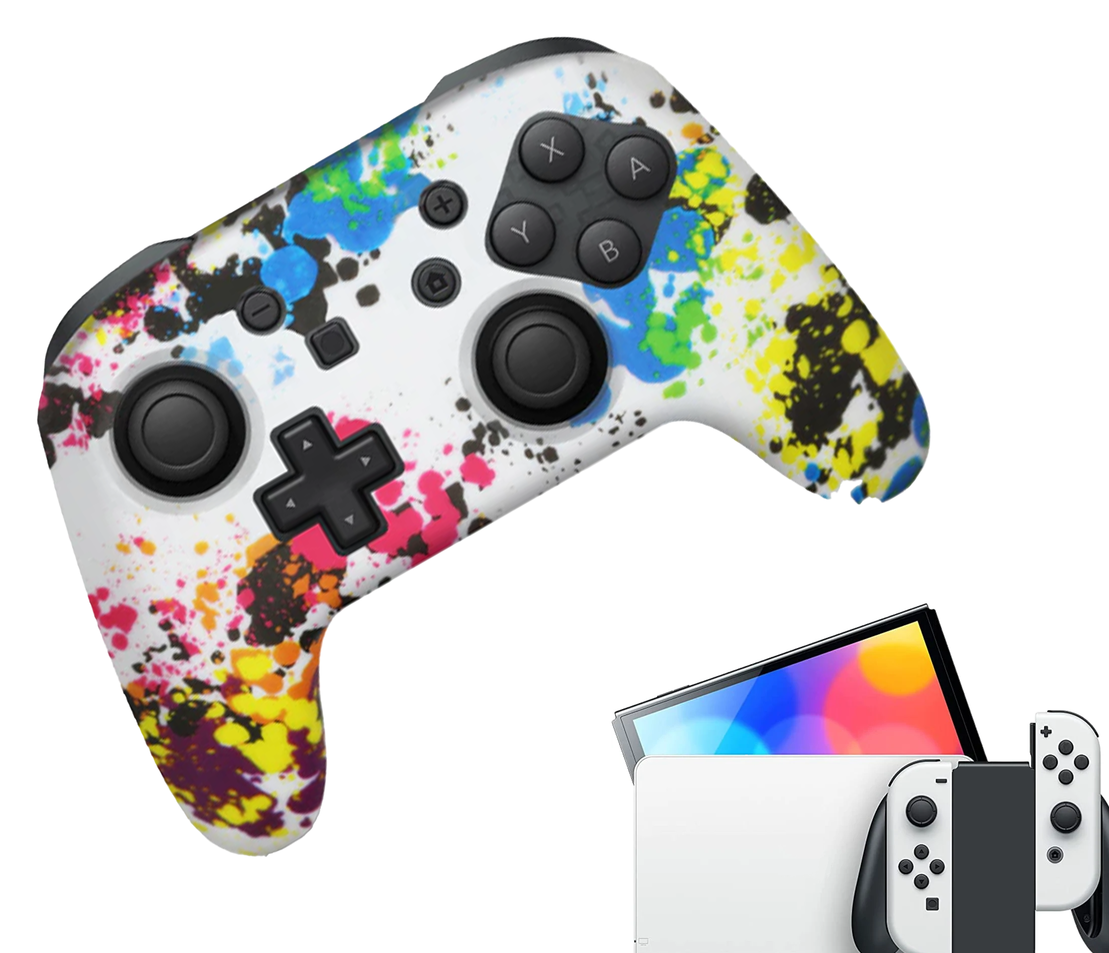 Silikon-Game-Controller-Hüllen | Performance Anti-Rutsch-Hautschutzhülle | Softcover-Griffhülle | Malerei | Zubehör passend für Nintendo Switch Pro Controller(s)