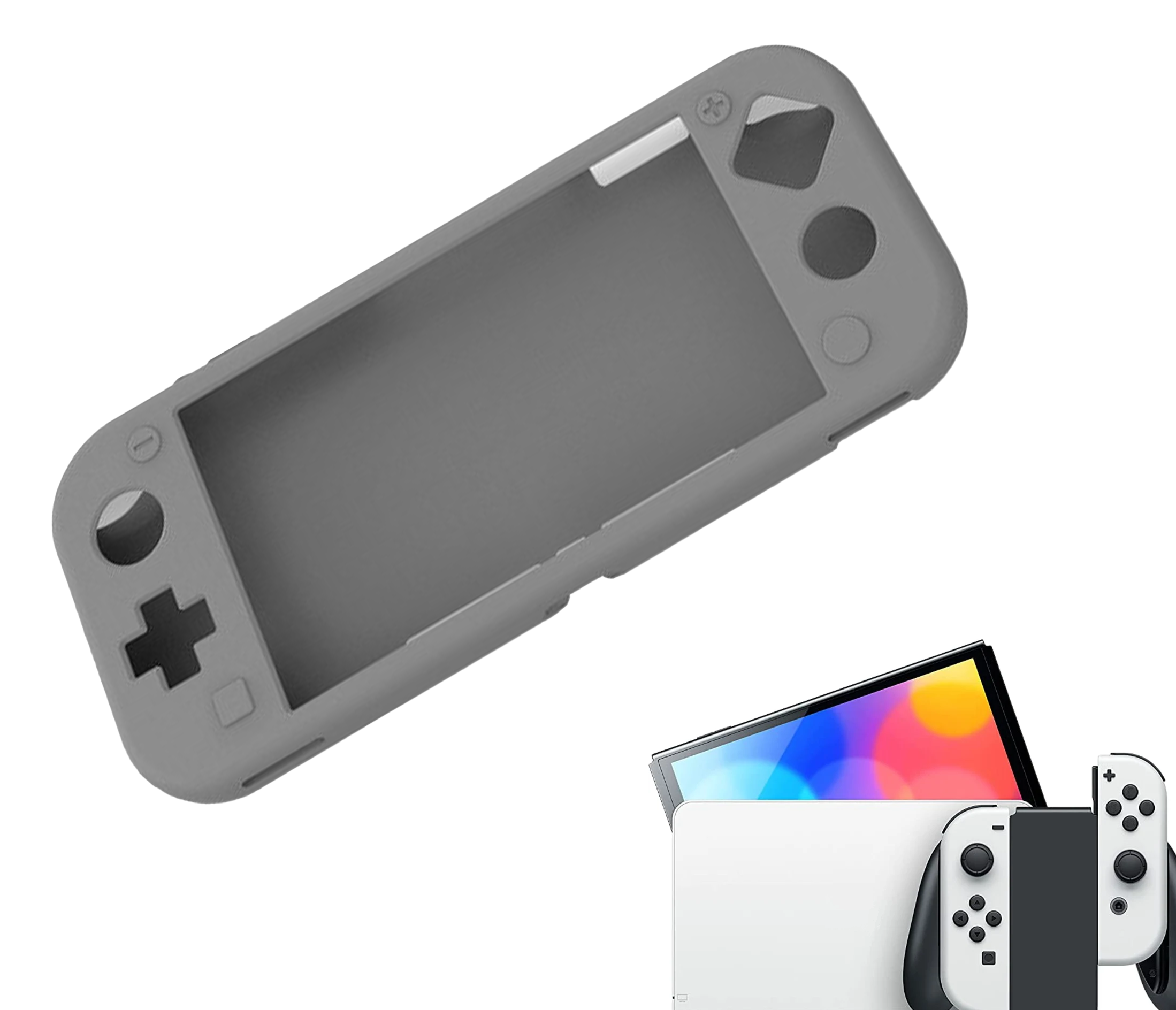 Silicone Game Console Protective Case | Performance Anti-slip Skin | Softcover Grip Case | Black/Gray | Accessories suitable for Nintendo Switch LITE