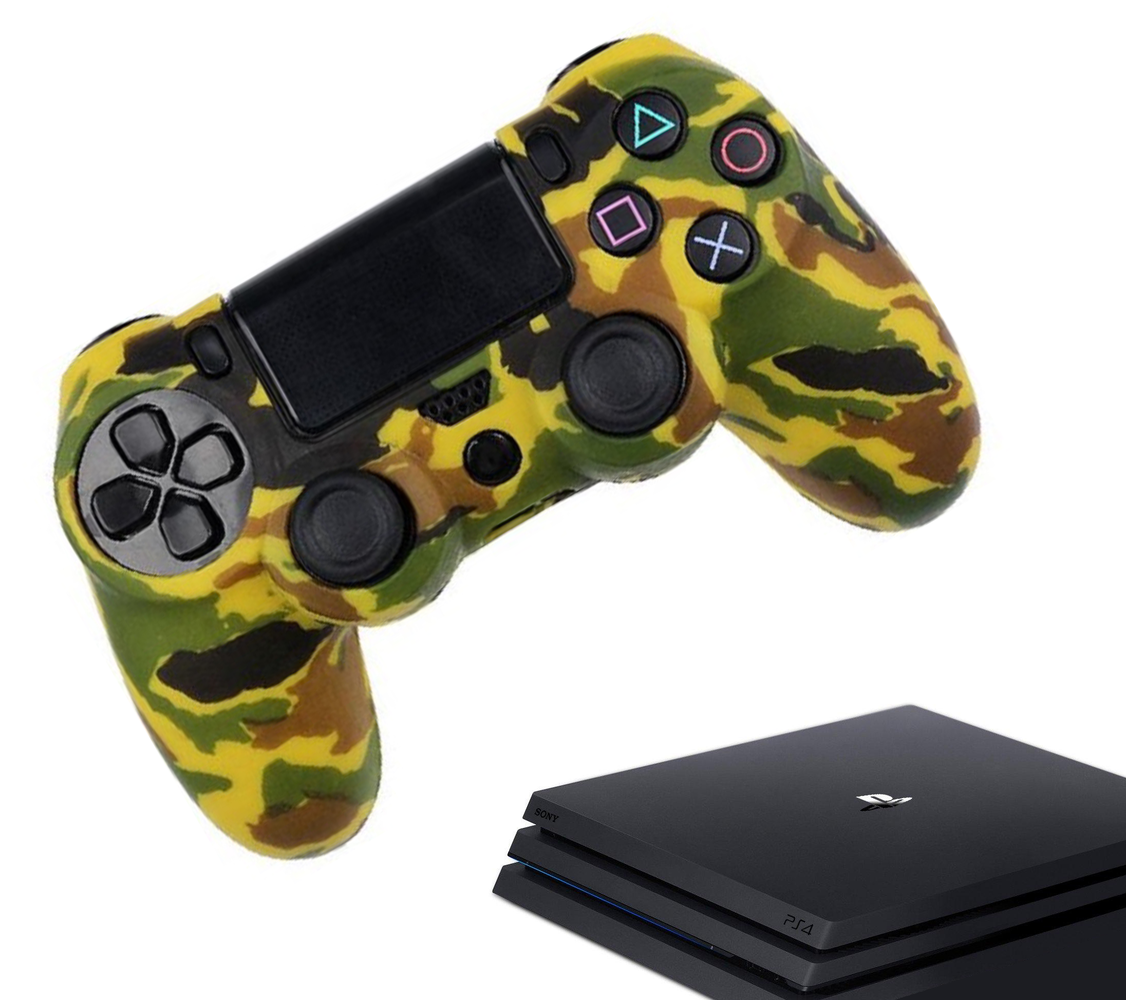 Silikon-Game-Controller-Hüllen | Performance Anti-Rutsch-Hautschutzhülle | Softcover-Griffhülle | Camo - Gelb | Zubehör passend für Playstation 4 - PS4