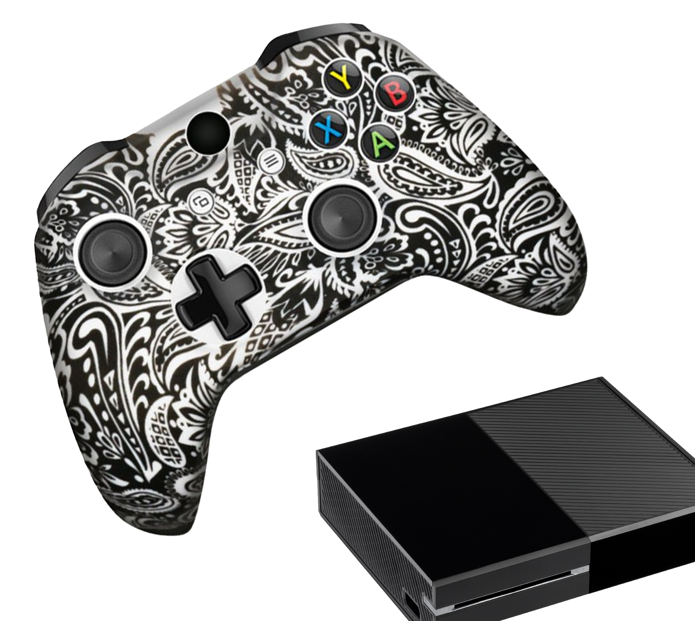 Silikon-Game-Controller-Hüllen | Performance Anti-Rutsch-Hautschutzhülle | Softcover-Griffhülle | Tattoo Schwarz/Weiß | Zubehör passend für Xbox One