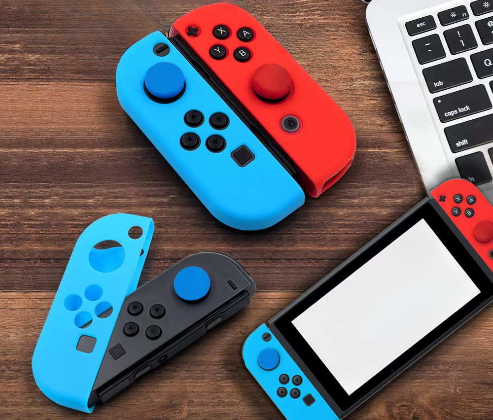 Gaming Controller Hoesjes + Thumbgrips | Performance Case | Softcover Grip Skins | Accessoires geschikt voor Nintendo Switch Joy-Con Controller(s) | Cobalt Groen + Bloem Groen