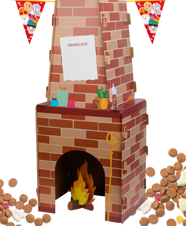 Sinterklaas | Chimney | Cardboard Fireplace | Children | Sint &amp; Piet | Putting a shoe | 50x30x100cm