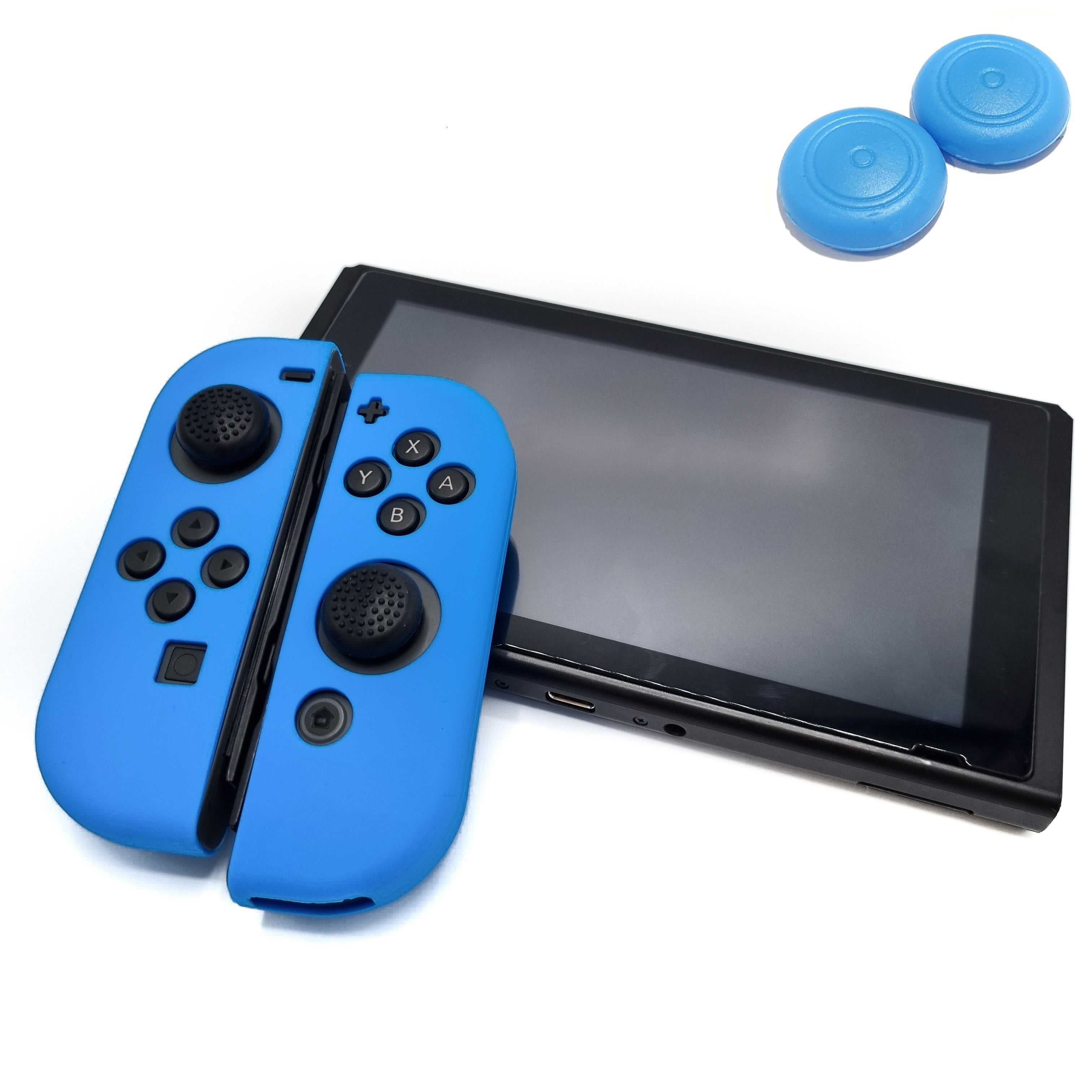 Gaming Controller Hoesjes + Thumbgrips | Performance Case | Softcover Grip Skins | Accessoires geschikt voor Nintendo Switch Joy-Con Controller(s) | Lichtblauw + Blauwe Thumbs