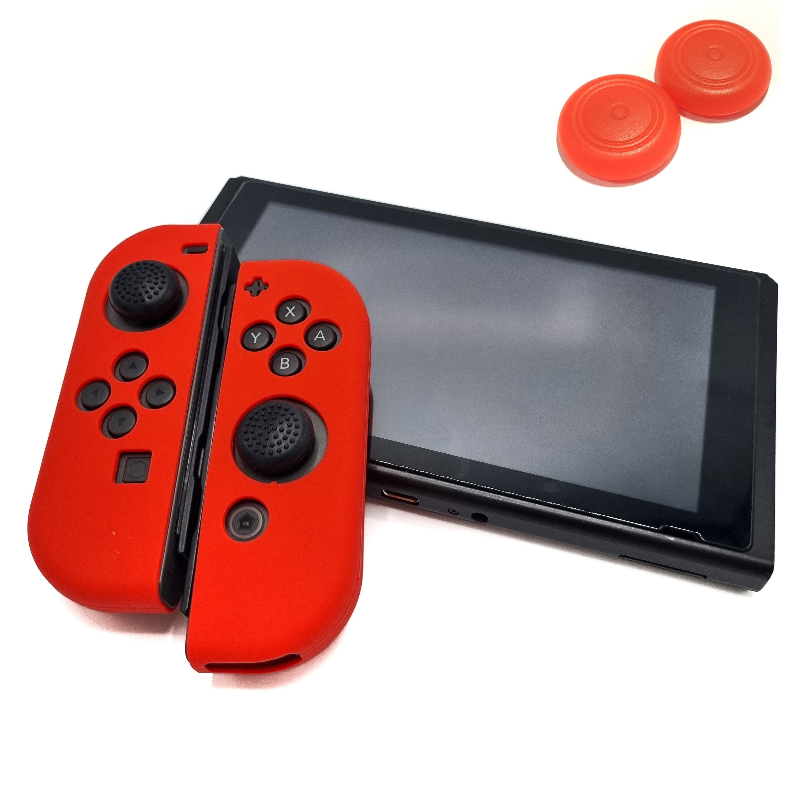 Gaming Controller Hoesjes + Thumbgrips | Performance Case | Softcover Grip Skins | Accessoires geschikt voor Nintendo Switch Joy-Con Controller(s) | Rood + Rood Thumbs