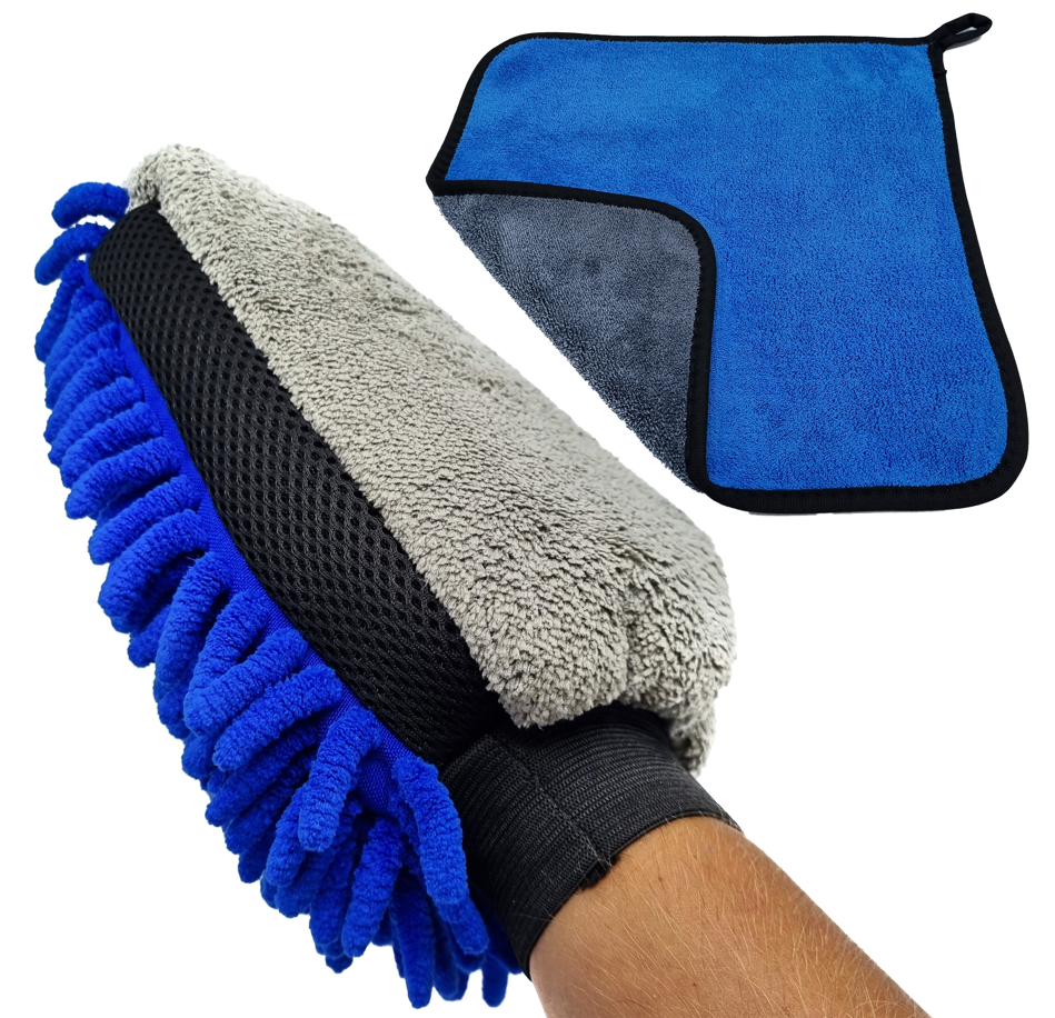 Auto Microvezel Schoonmaak Spons + Schoonmaak Doek | Autospons | Autodoek | Blauw Set