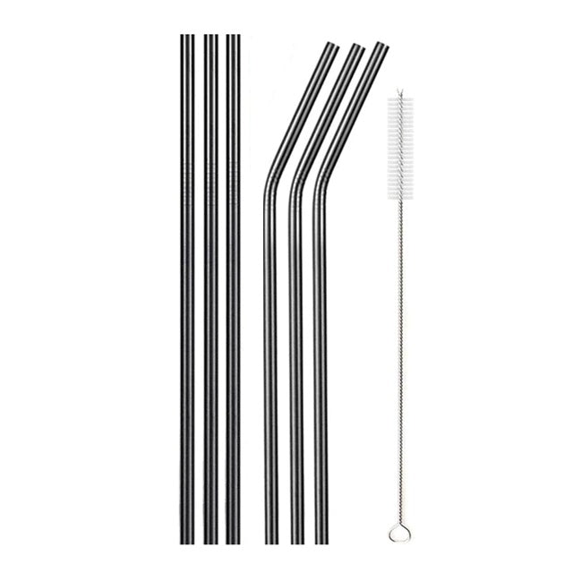 Metal/Stainless Steel Straws | Black | Metal Straws | Cocktails | Drinks | Environmentally friendly &amp; Sustainable | Set of 6 straws + cleaning brush