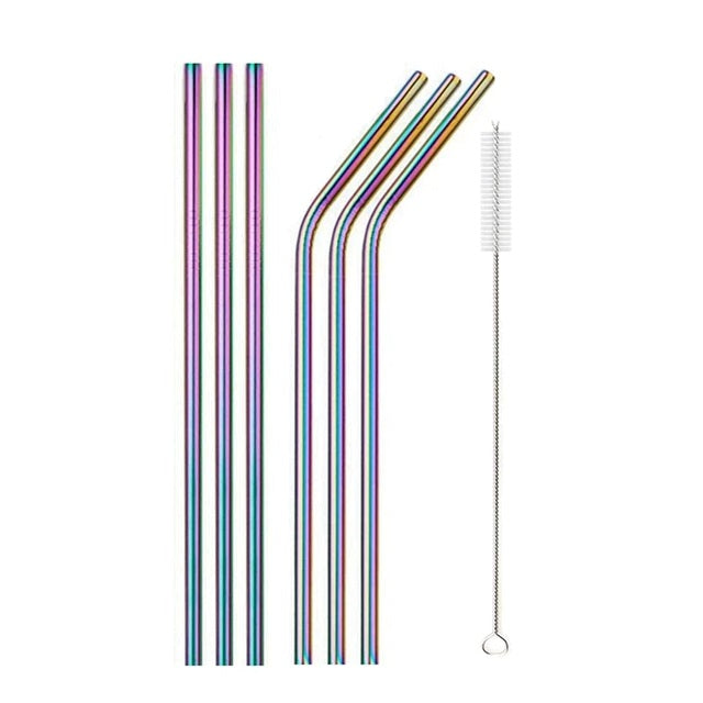 Metalen/RVS Rietjes | Metal Straws | Cocktails | Drankjes | Milieuvriendelijk & Duurzaam | Set van 6 rietjes + schoonmaak borstel | Regenboog