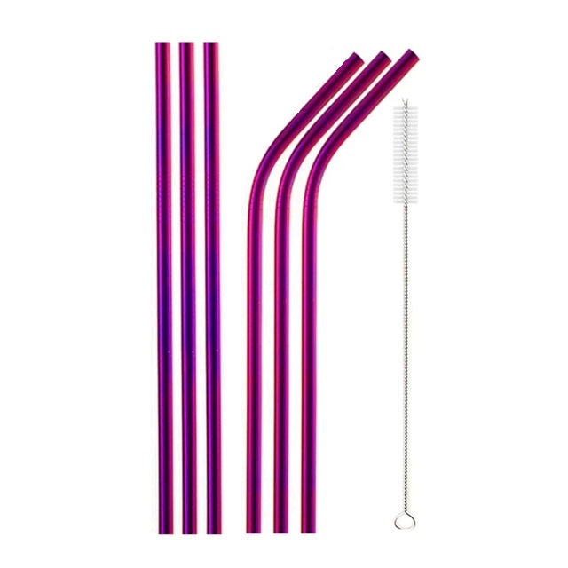 Metal/Stainless Steel Straws | Purple | Metal Straws | Cocktails | Drinks | Environmentally friendly &amp; Sustainable | Set of 6 straws + cleaning brush