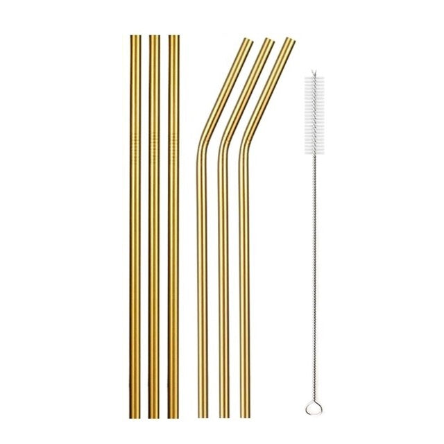 Metal/Stainless Steel Straws | Gold | Metal Straws | Cocktails | Drinks | Environmentally friendly &amp; Sustainable | Set of 6 straws + cleaning brush