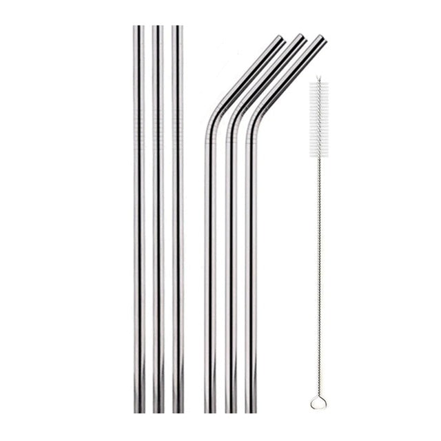 Metal/Stainless Steel Straws | Silver | Metal Straws | Cocktails | Drinks | Environmentally friendly &amp; Sustainable | Set of 6 straws + cleaning brush