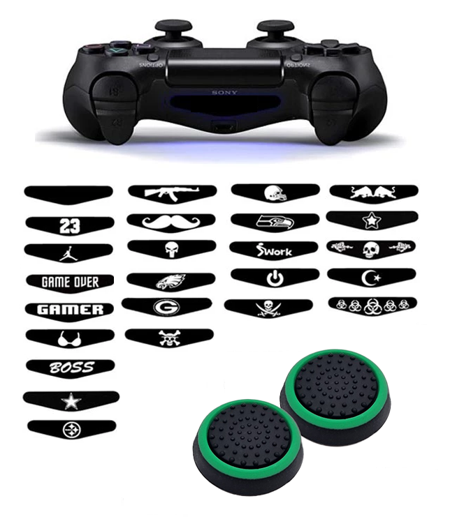 Gaming Thumb Grips | Performance Anti-slip Thumbsticks | Joystick Cap Thumb Grips | Black/Green + Random Sticker | Accessories suitable for Playstation 4 - PS4 &amp; Playstation 3 - PS3