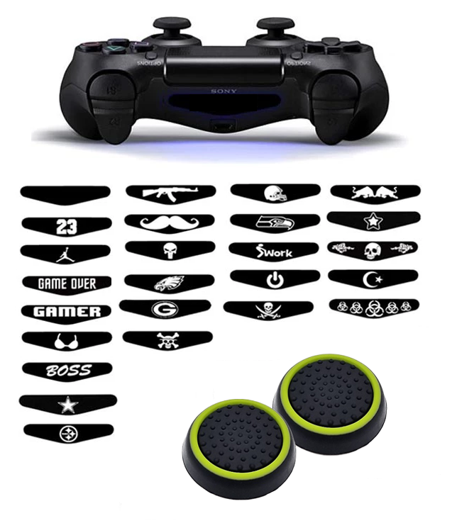 Gaming Thumb Grips | Performance Anti-slip Thumbsticks | Joystick Cap Thumb Grips | Black/Light Green + Random Sticker | Accessories suitable for Playstation 4 - PS4 &amp; Playstation 3 - PS3