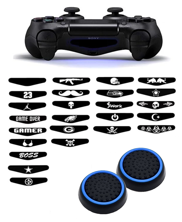 Gaming Thumb Grips | Performance Thumbsticks | Accessoires geschikt voor Playstation (PS3, PS4) | Zwart/Lichtblauw + Willekeurige Sticker