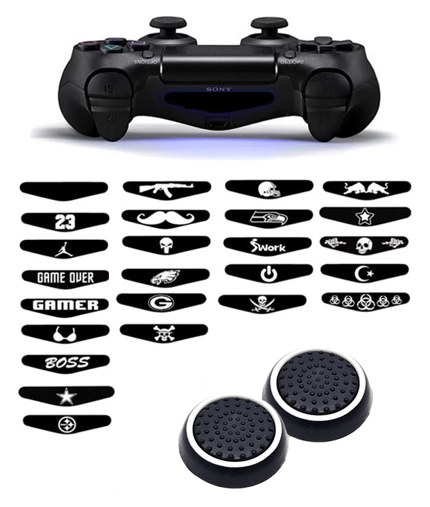 Gaming Thumb Grips | Performance Anti-slip Thumbsticks | Joystick Cap Thumb Grips | Black/White + Random Sticker | Accessories suitable for Playstation 4 - PS4 &amp; Playstation 3 - PS3