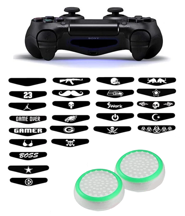 Gaming Thumb Grips | Performance Anti-slip Thumbsticks | Joystick Cap Thumb Grips | White/Green + Random Sticker | Accessories suitable for Playstation 4 - PS4 &amp; Playstation 3 - PS3