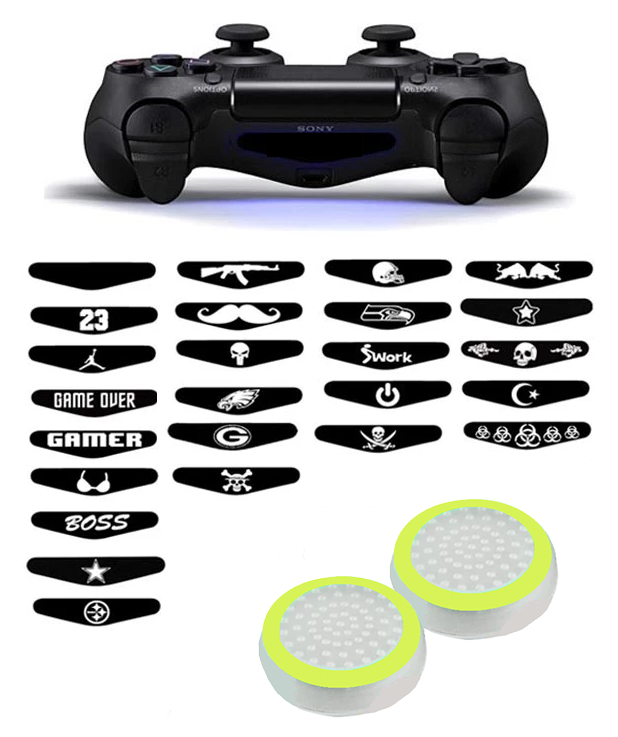 Gaming Thumb Grips | Performance Anti-slip Thumbsticks | Joystick Cap Thumb Grips | White/Light Green + Random Sticker | Accessories suitable for Playstation 4 - PS4 &amp; Playstation 3 - PS3