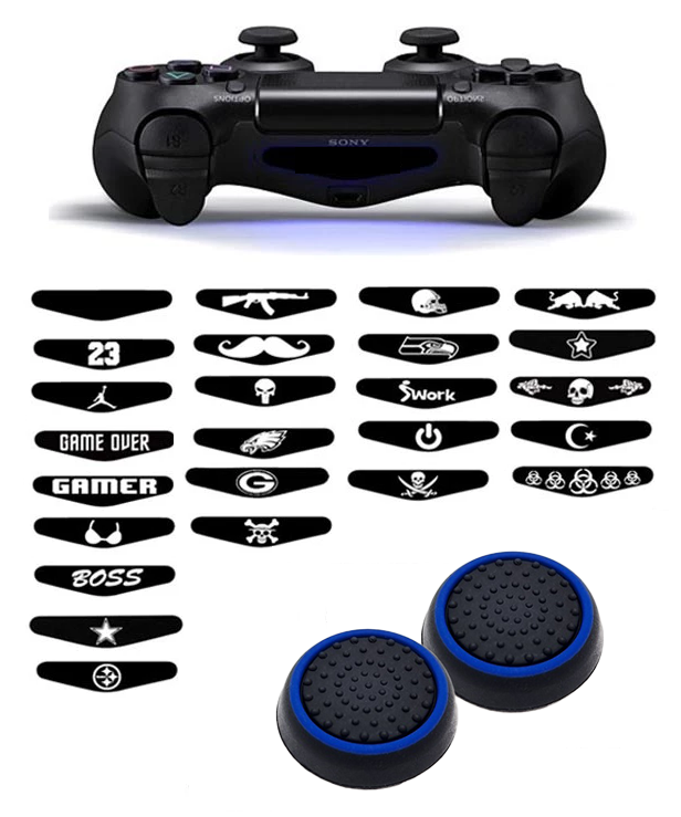 Gaming Thumb Grips | Performance Thumbsticks | Accessoires geschikt voor Playstation (PS3, PS4) | Zwart/Blauw + Willekeurige Sticker