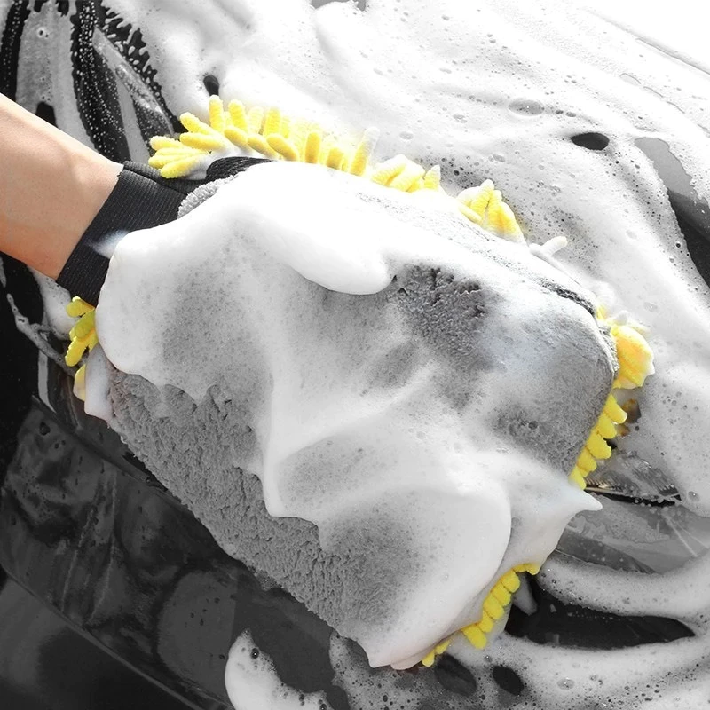 Auto Schoonmaak Spons | Autospons | Washandschoen | Schoonmaakspons Handschoen | Geel